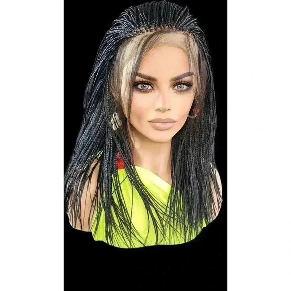 Micro Braids Lace Closure Wig in Jet Black Handcrafted, Lightweight. Yassine. - Picture 12 of 15